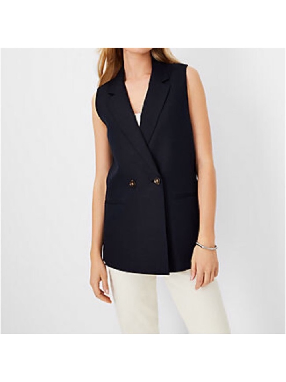 AN TAYLOF Sleeveless Double-Breasted LINEN Blazer Vest